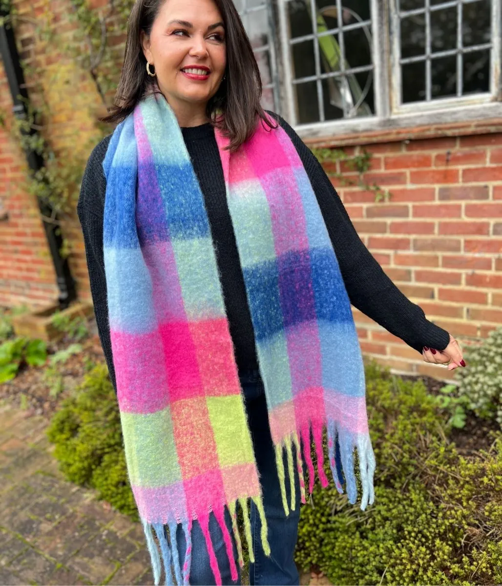 Multi Checked Tasselled Becky Scarf