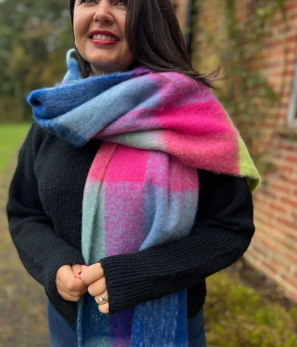Multi Checked Tasselled Becky Scarf