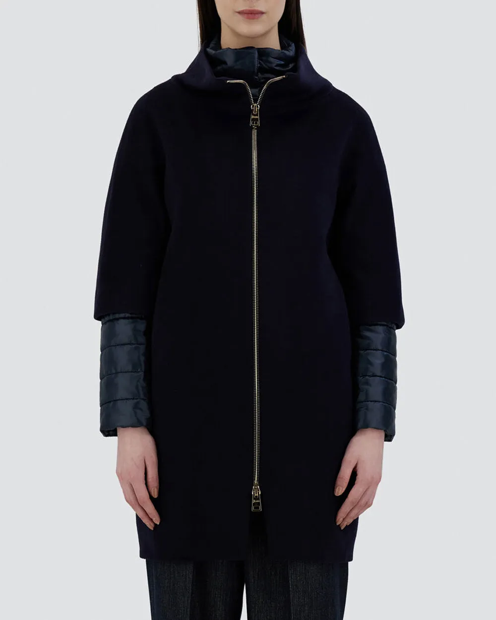 Navy Quilted Cocoon Layered Jacket