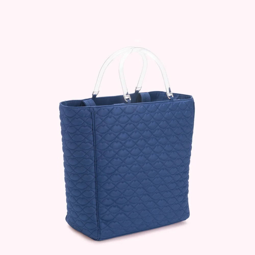NAVY QUILTED LIPS LYRA TOTE BAG