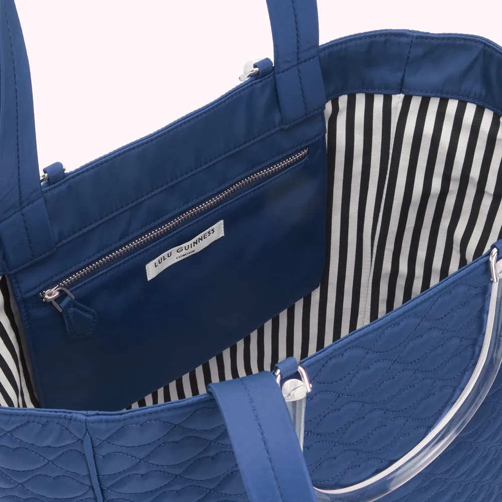 NAVY QUILTED LIPS LYRA TOTE BAG