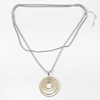 Nice Large Multi Layer Round Gold Tone Pendant Brass Necklace