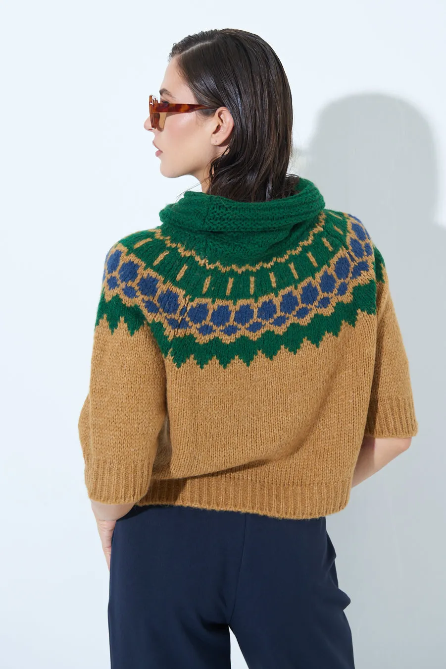 Nordic pattern short-sleeve knit sweater wholesale