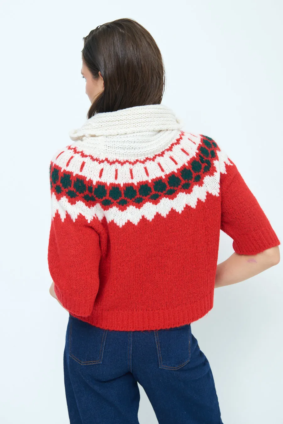 Nordic pattern short-sleeve knit sweater wholesale