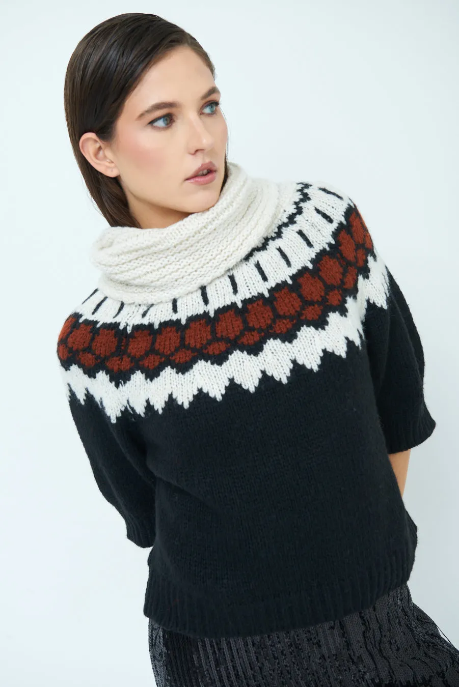 Nordic pattern short-sleeve knit sweater wholesale