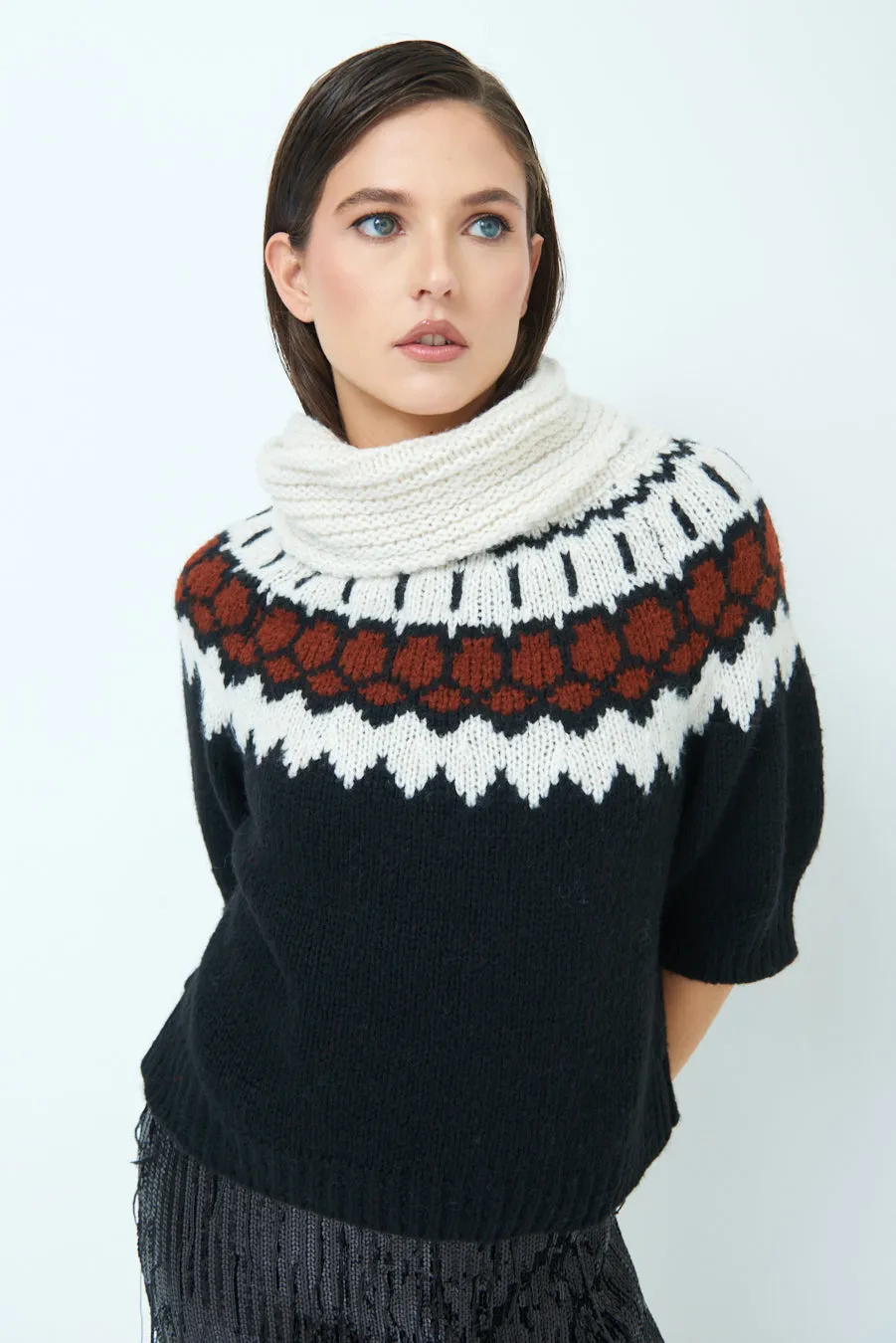 Nordic pattern short-sleeve knit sweater wholesale
