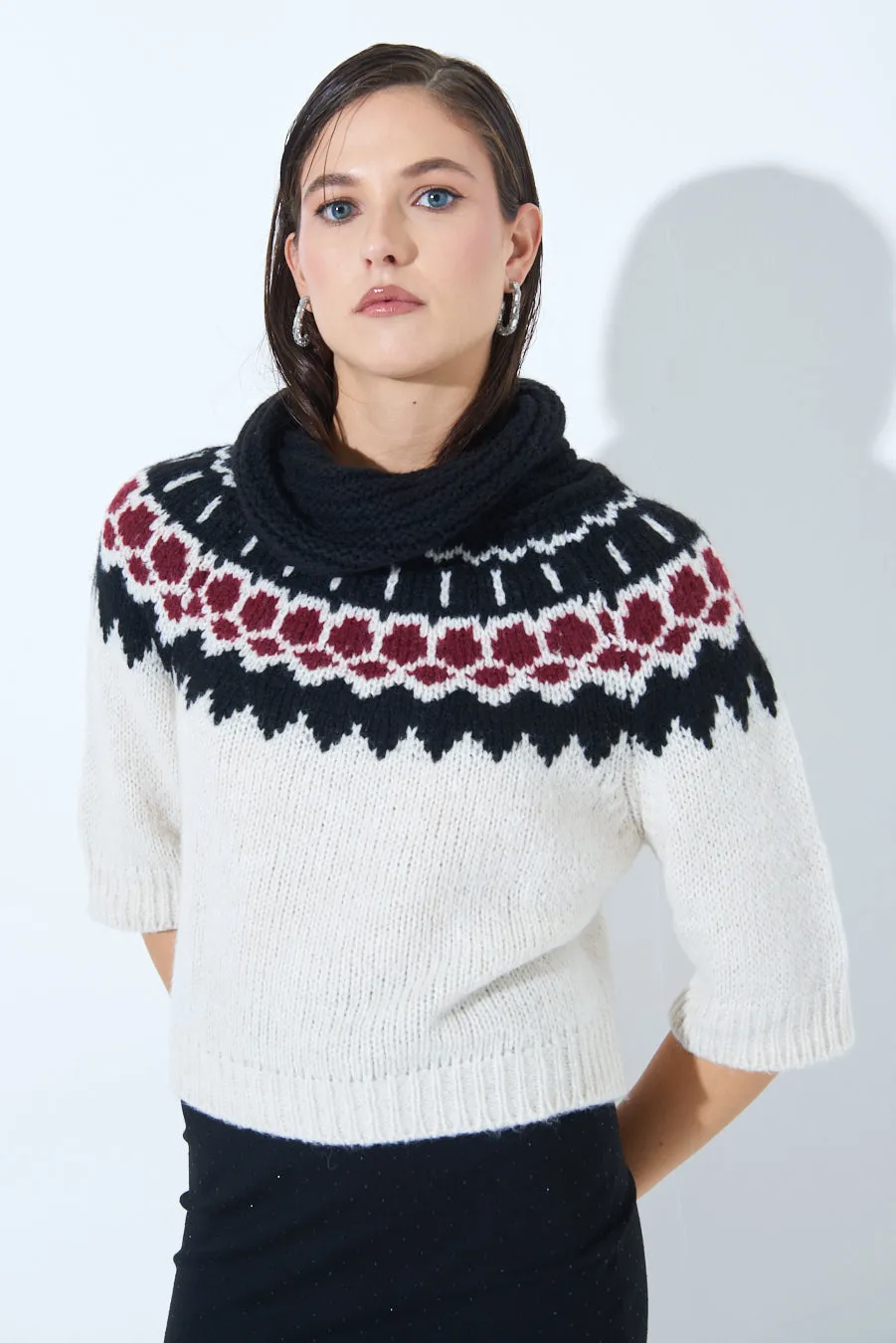 Nordic pattern short-sleeve knit sweater wholesale