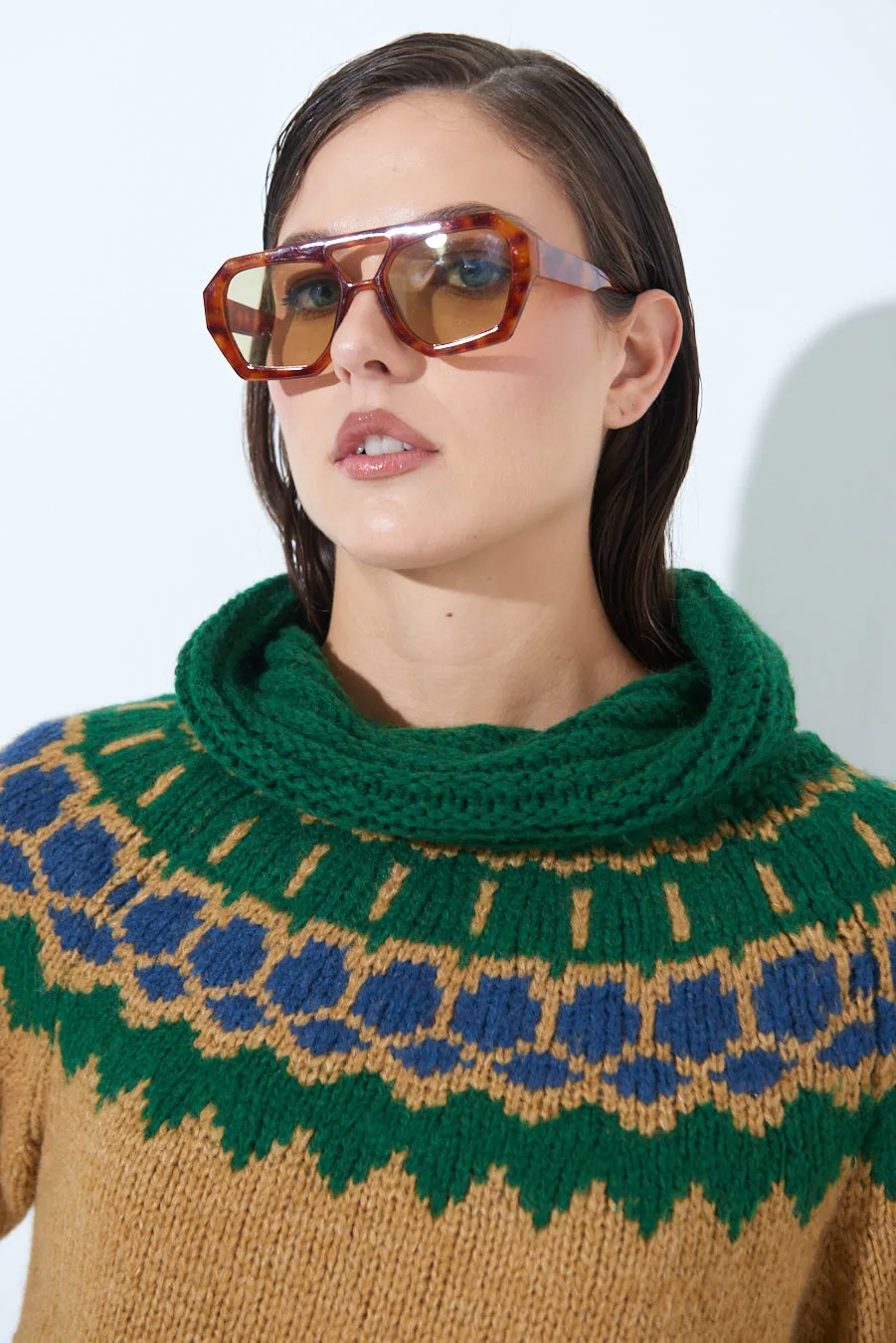 Nordic pattern short-sleeve knit sweater wholesale