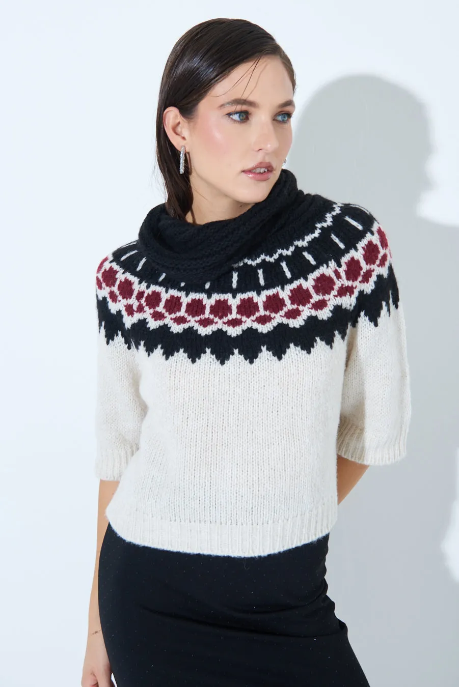 Nordic pattern short-sleeve knit sweater wholesale