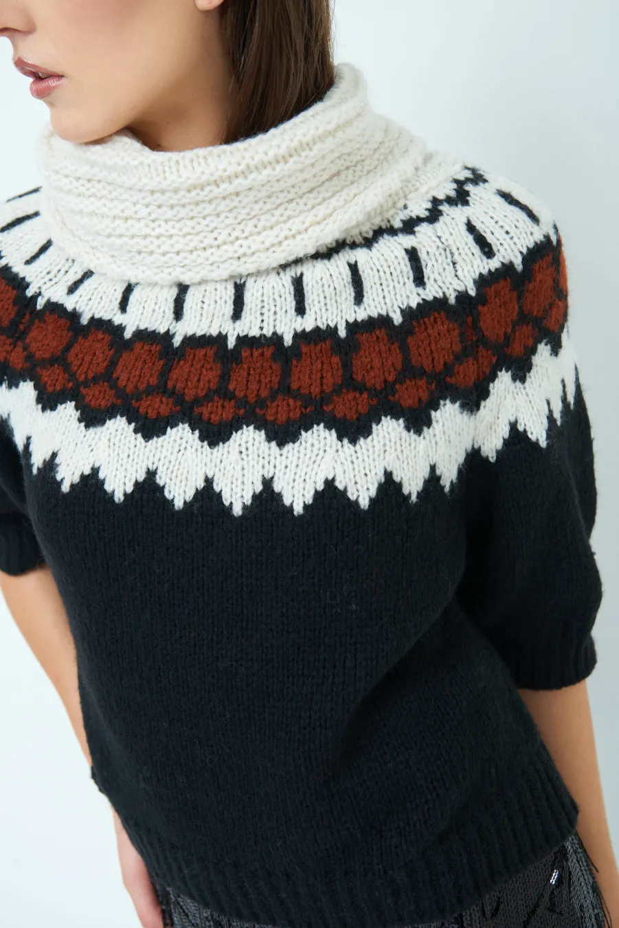 Nordic pattern short-sleeve knit sweater wholesale