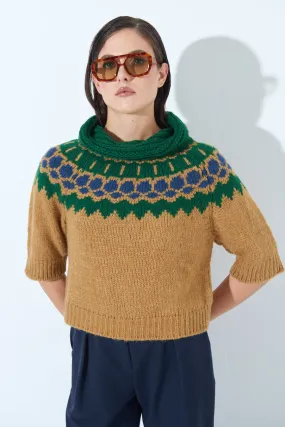 Nordic pattern short-sleeve knit sweater wholesale