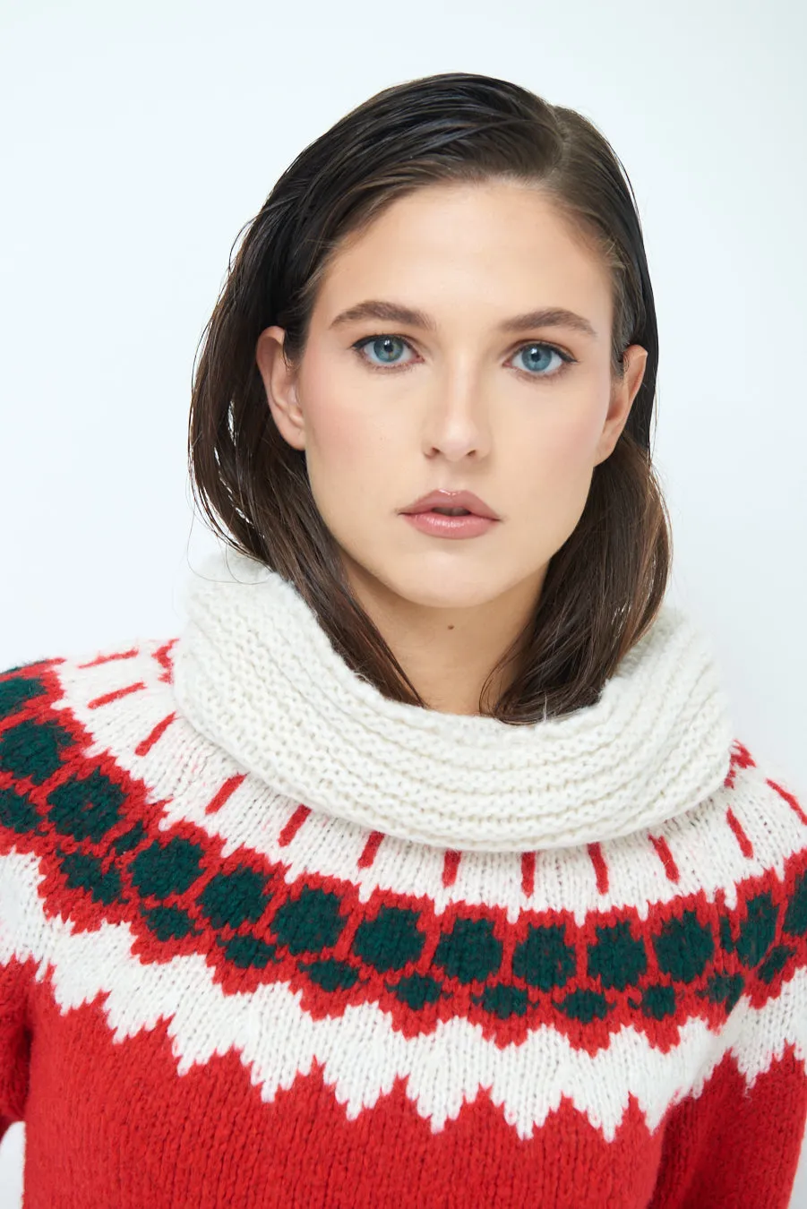 Nordic pattern short-sleeve knit sweater wholesale