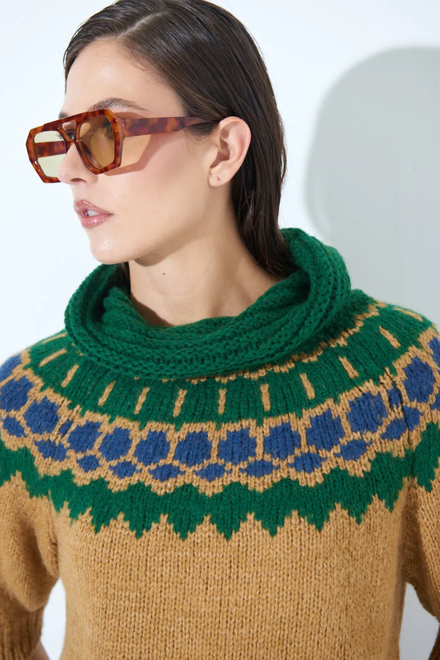 Nordic pattern short-sleeve knit sweater wholesale