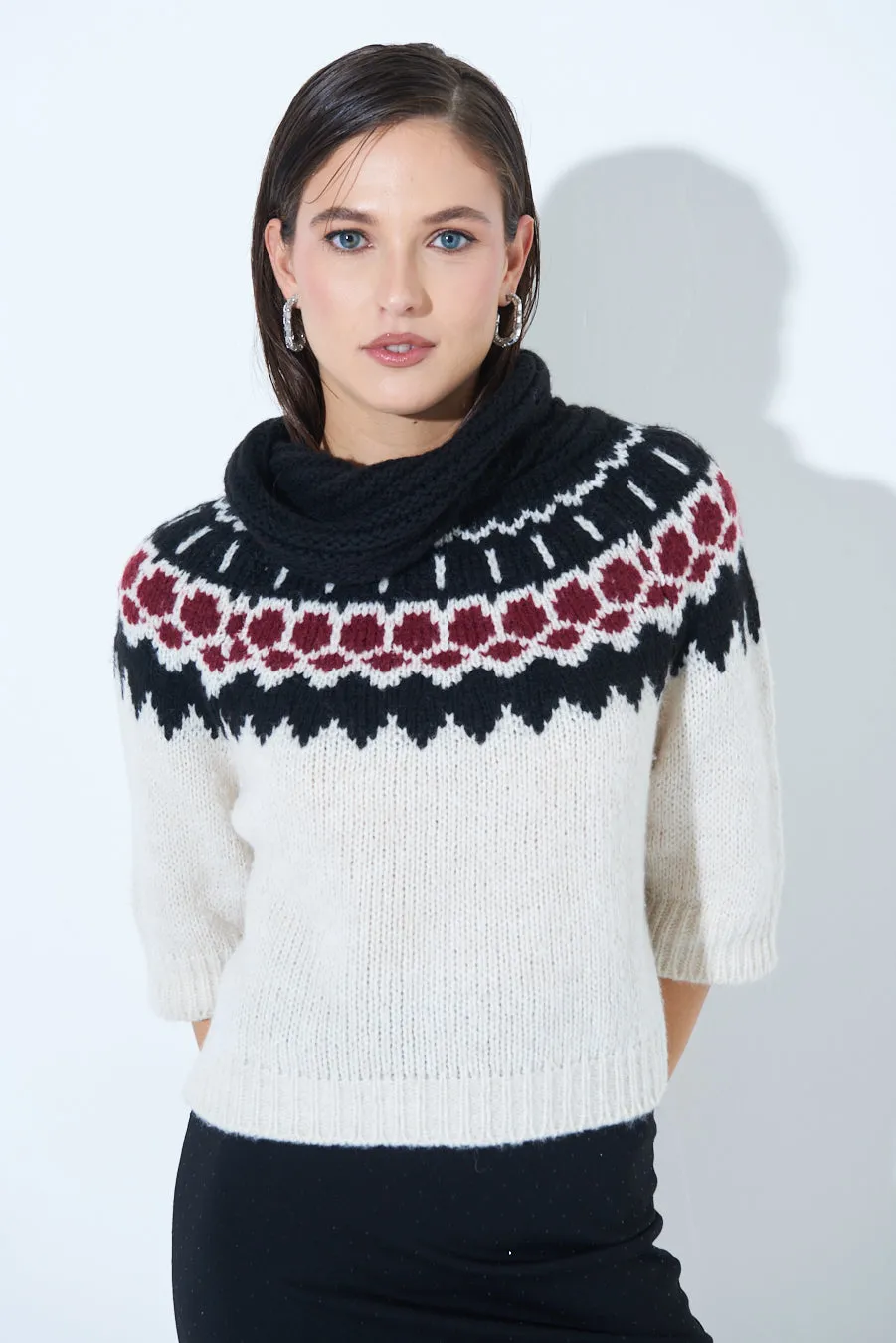 Nordic pattern short-sleeve knit sweater wholesale