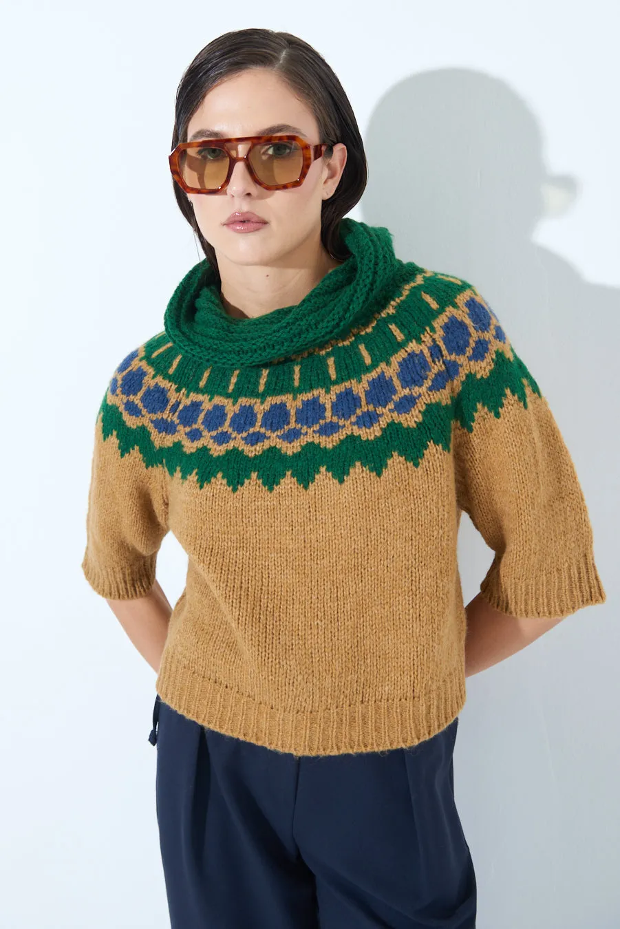 Nordic pattern short-sleeve knit sweater wholesale