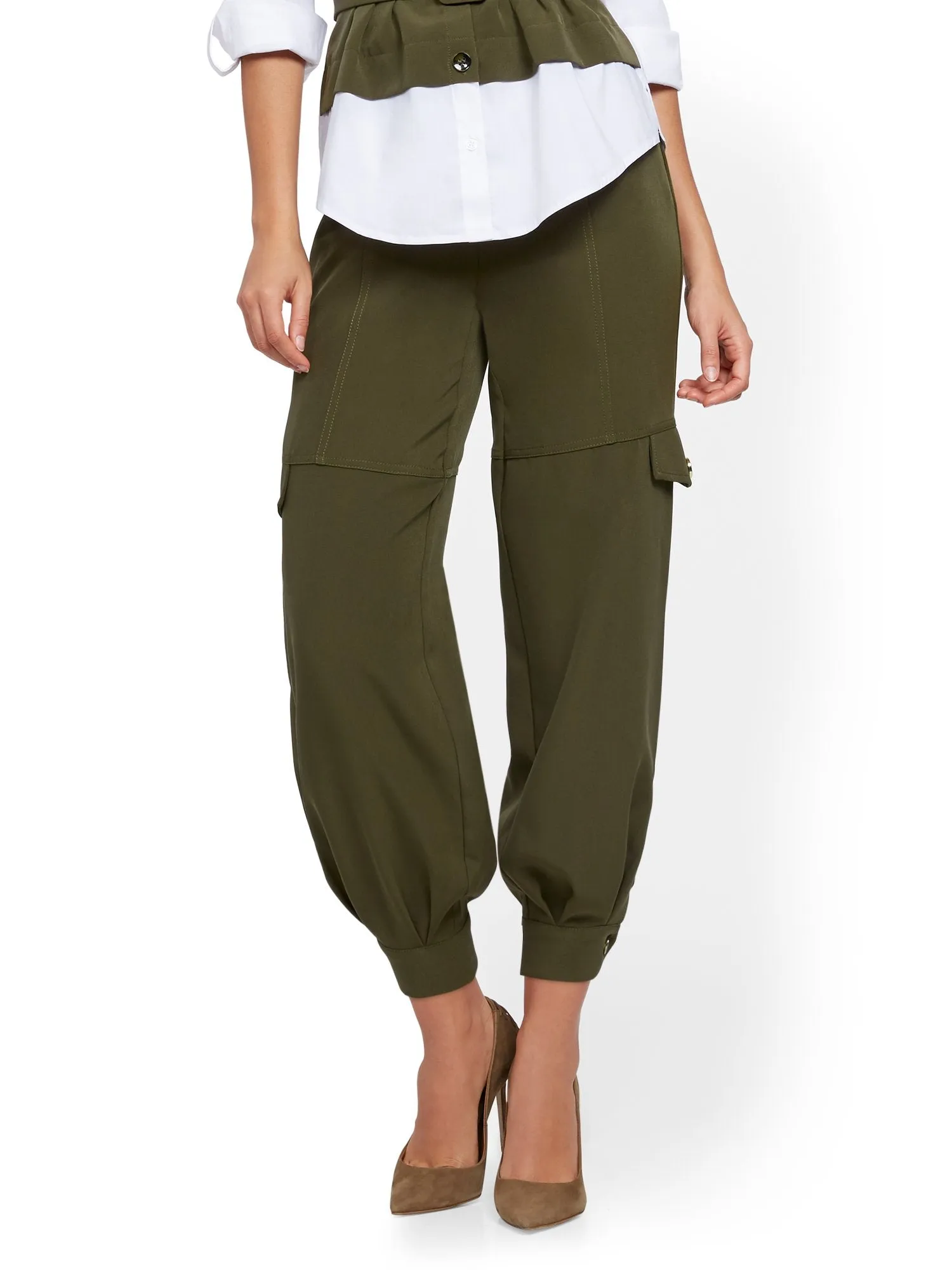 Olive Button-Accent Cargo Pant - 7th Avenue