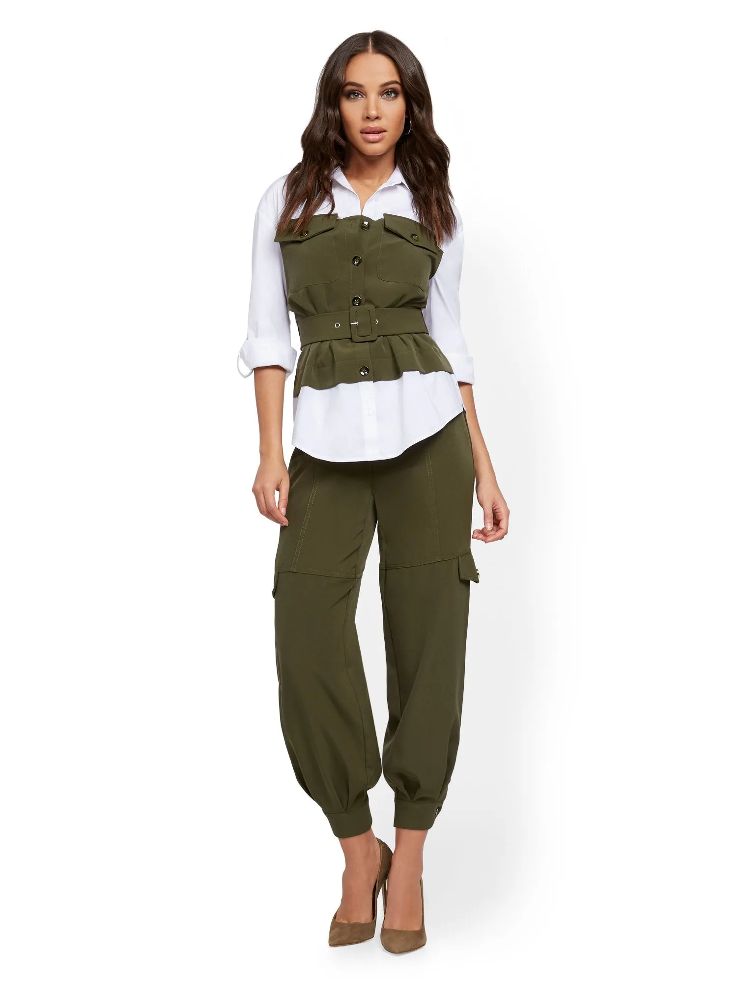 Olive Button-Accent Cargo Pant - 7th Avenue