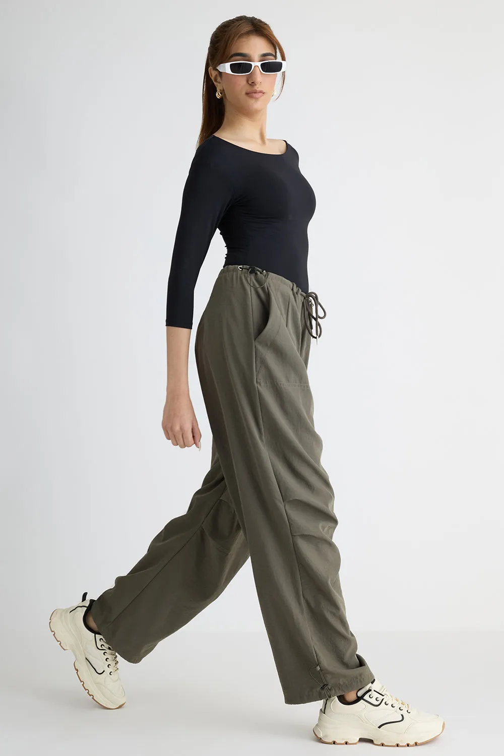 Olive Parachute Cargo Pants