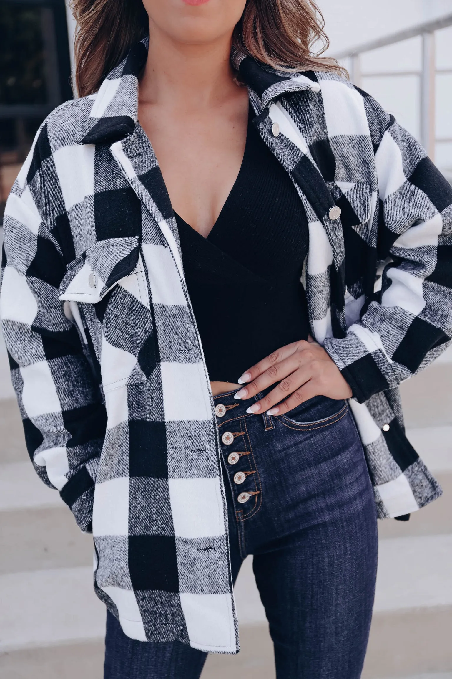 Ottawa Plaid Flannel Shacket - White/Black