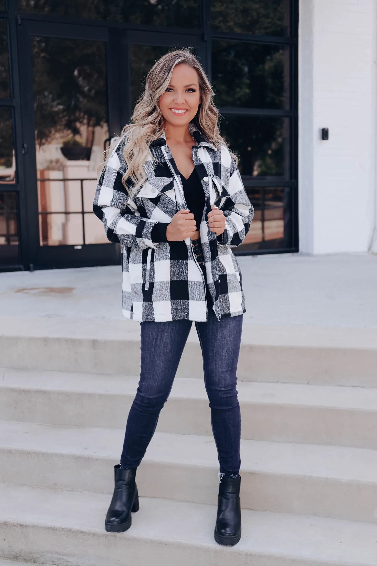 Ottawa Plaid Flannel Shacket - White/Black