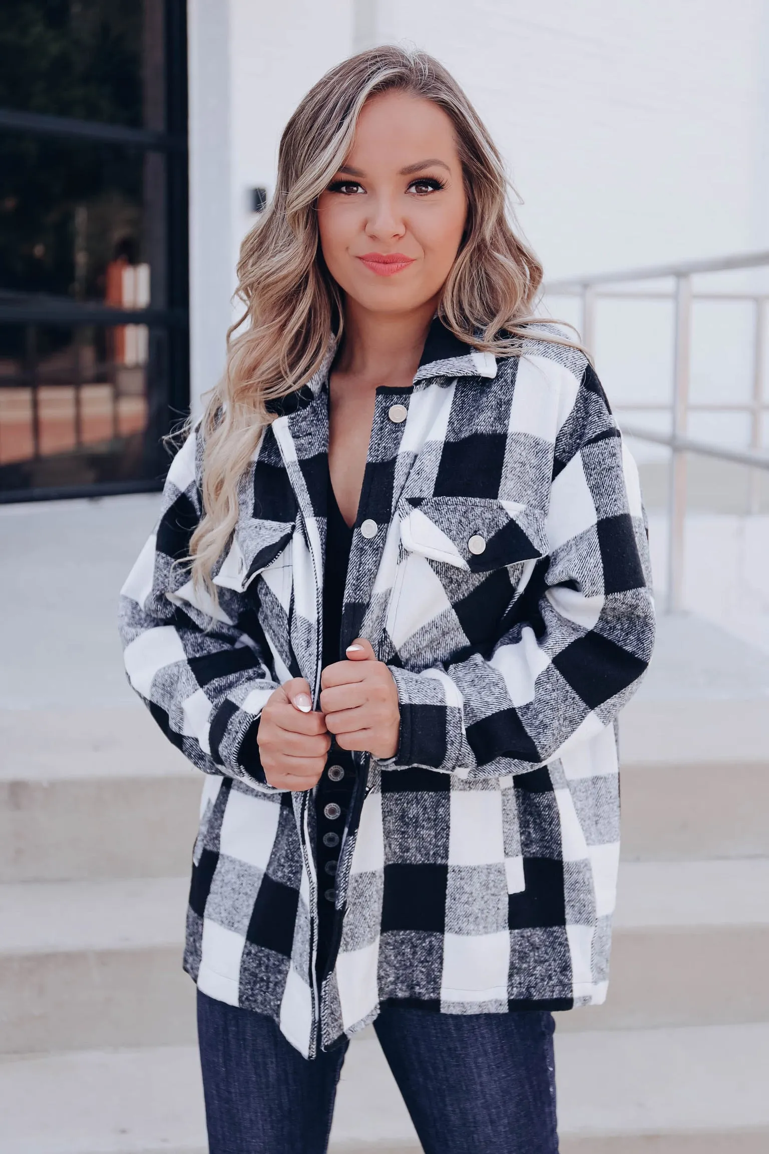 Ottawa Plaid Flannel Shacket - White/Black