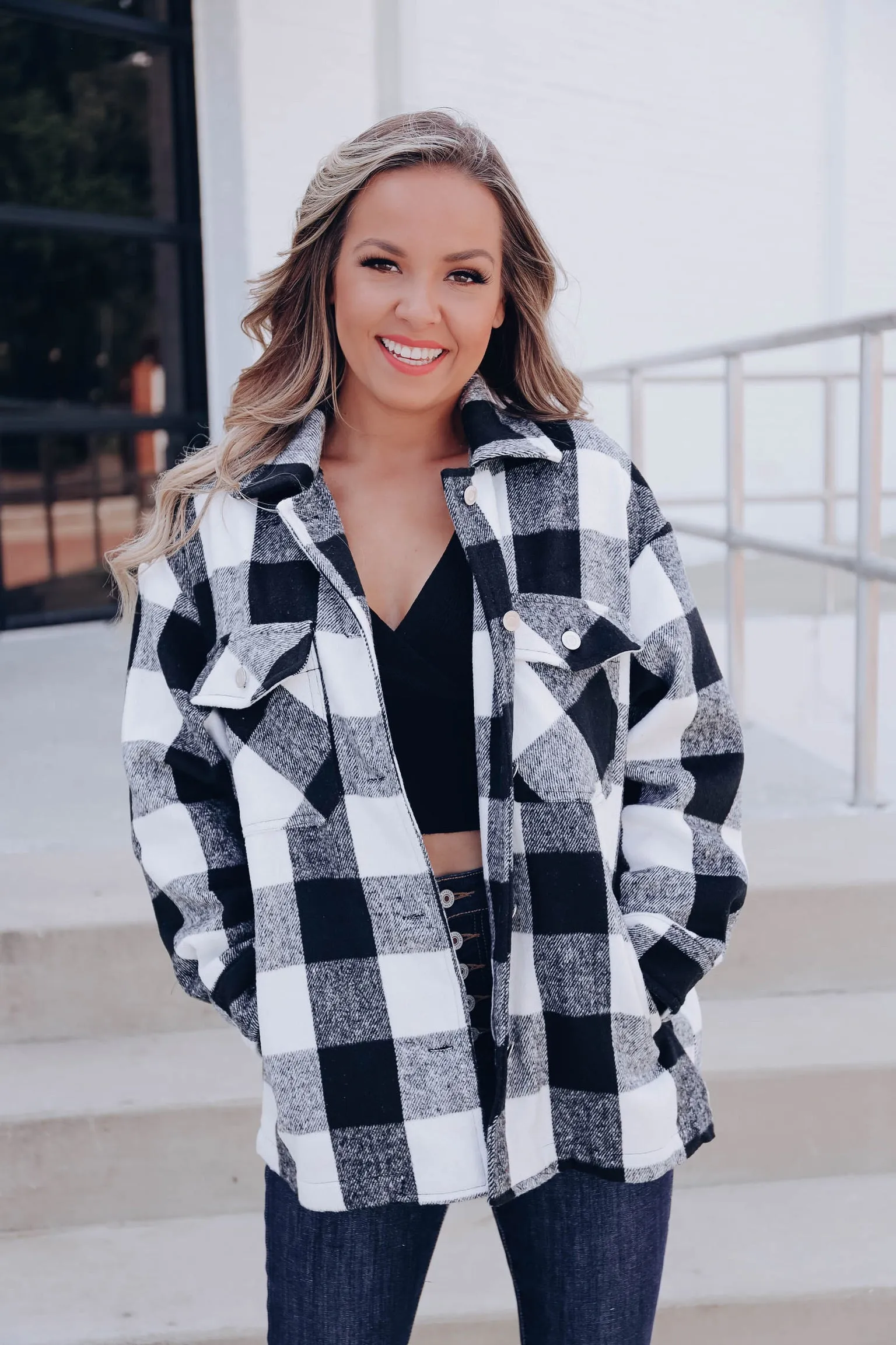 Ottawa Plaid Flannel Shacket - White/Black