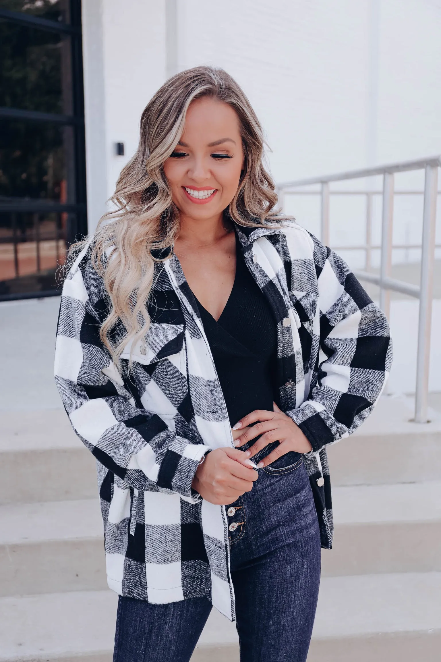 Ottawa Plaid Flannel Shacket - White/Black