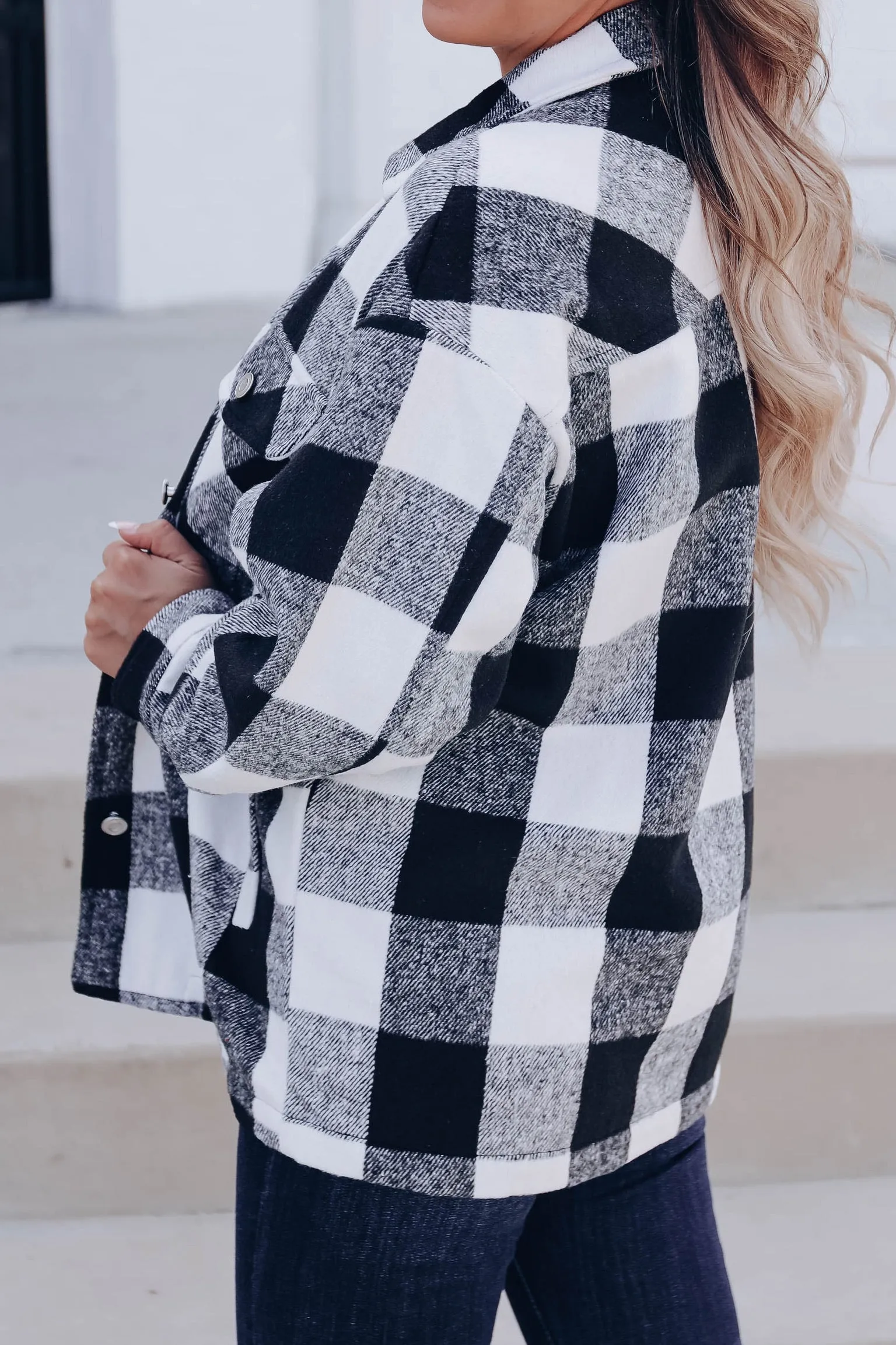 Ottawa Plaid Flannel Shacket - White/Black