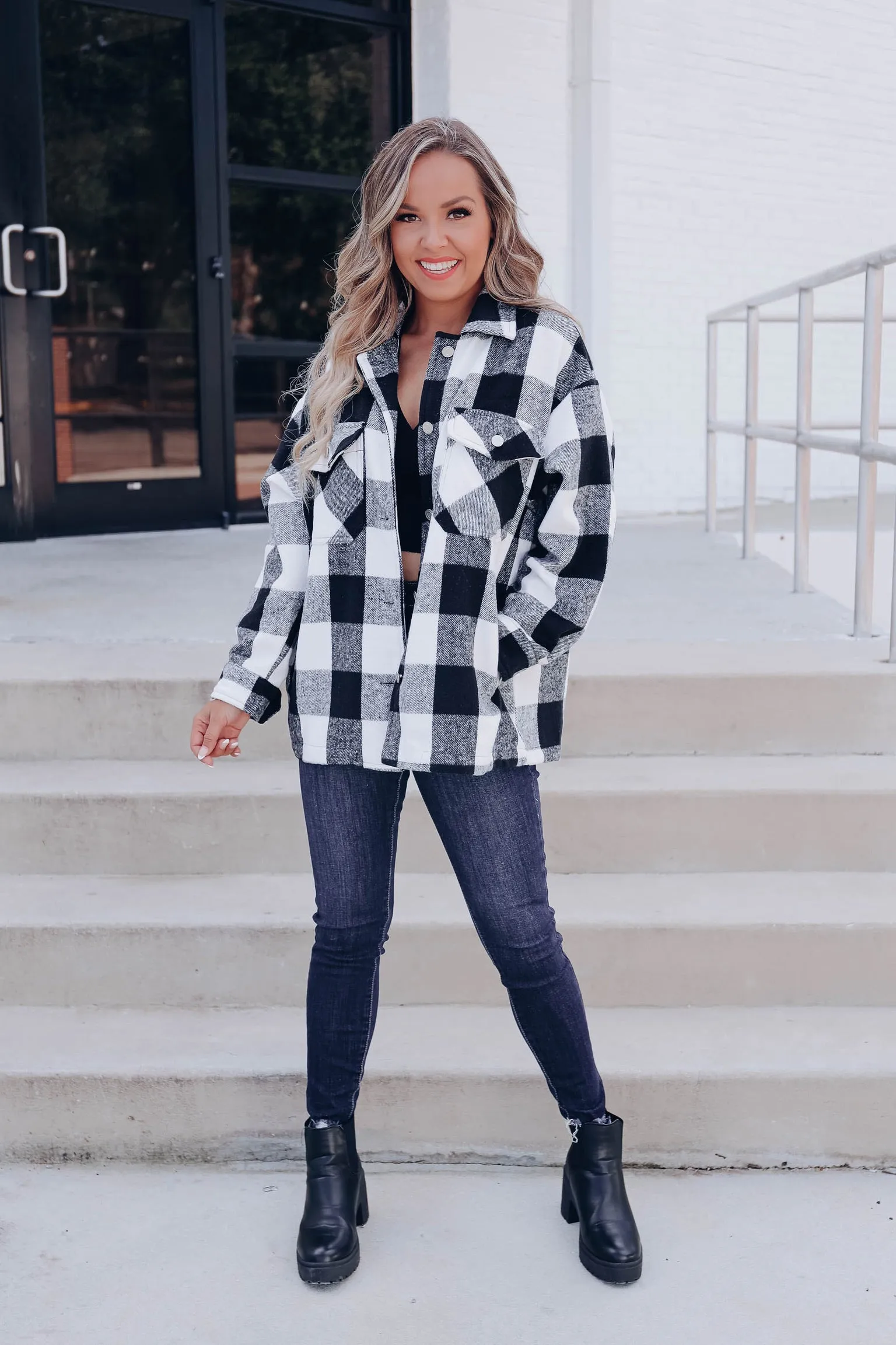 Ottawa Plaid Flannel Shacket - White/Black