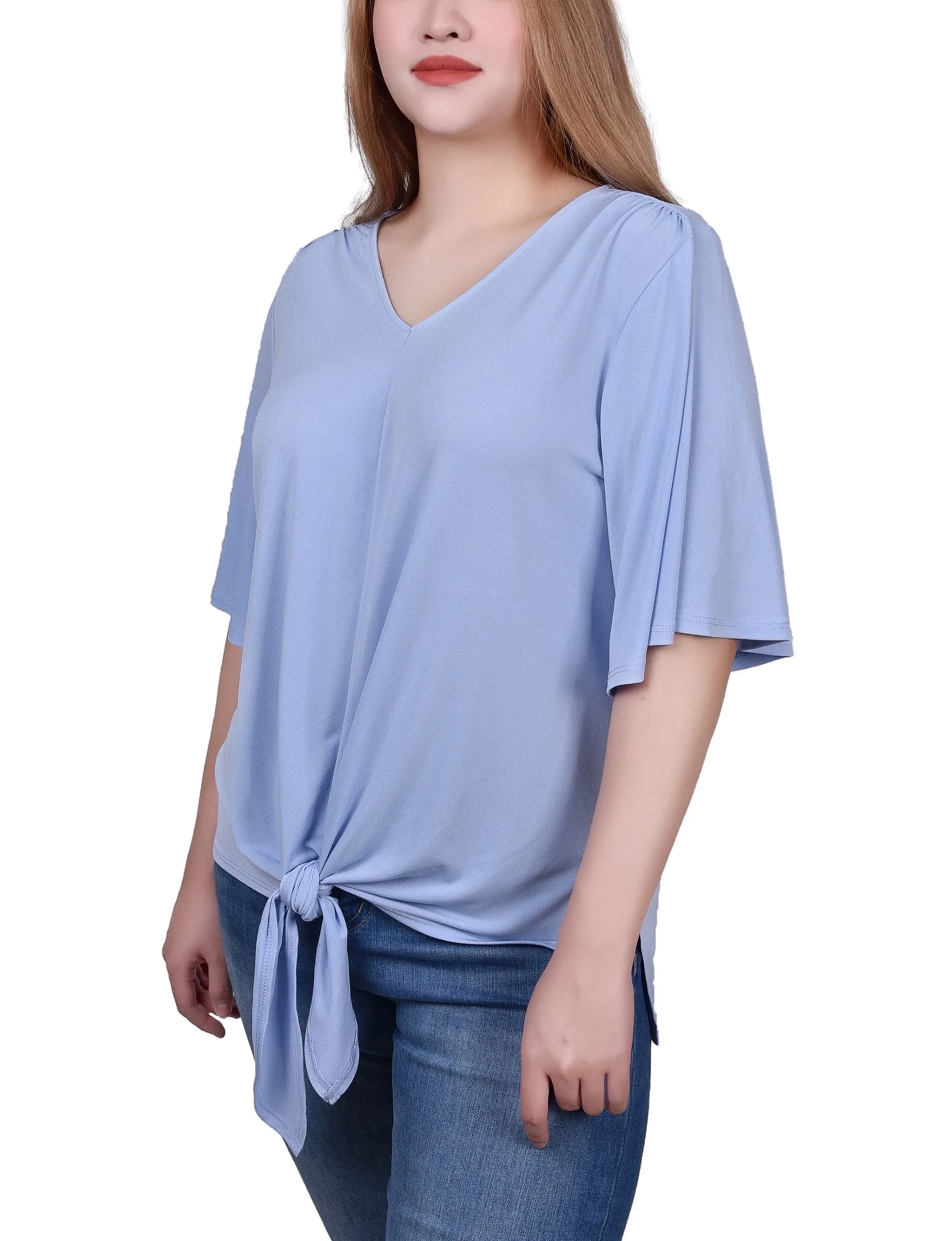 Petite Elbow Sleeve Tie-Front Top