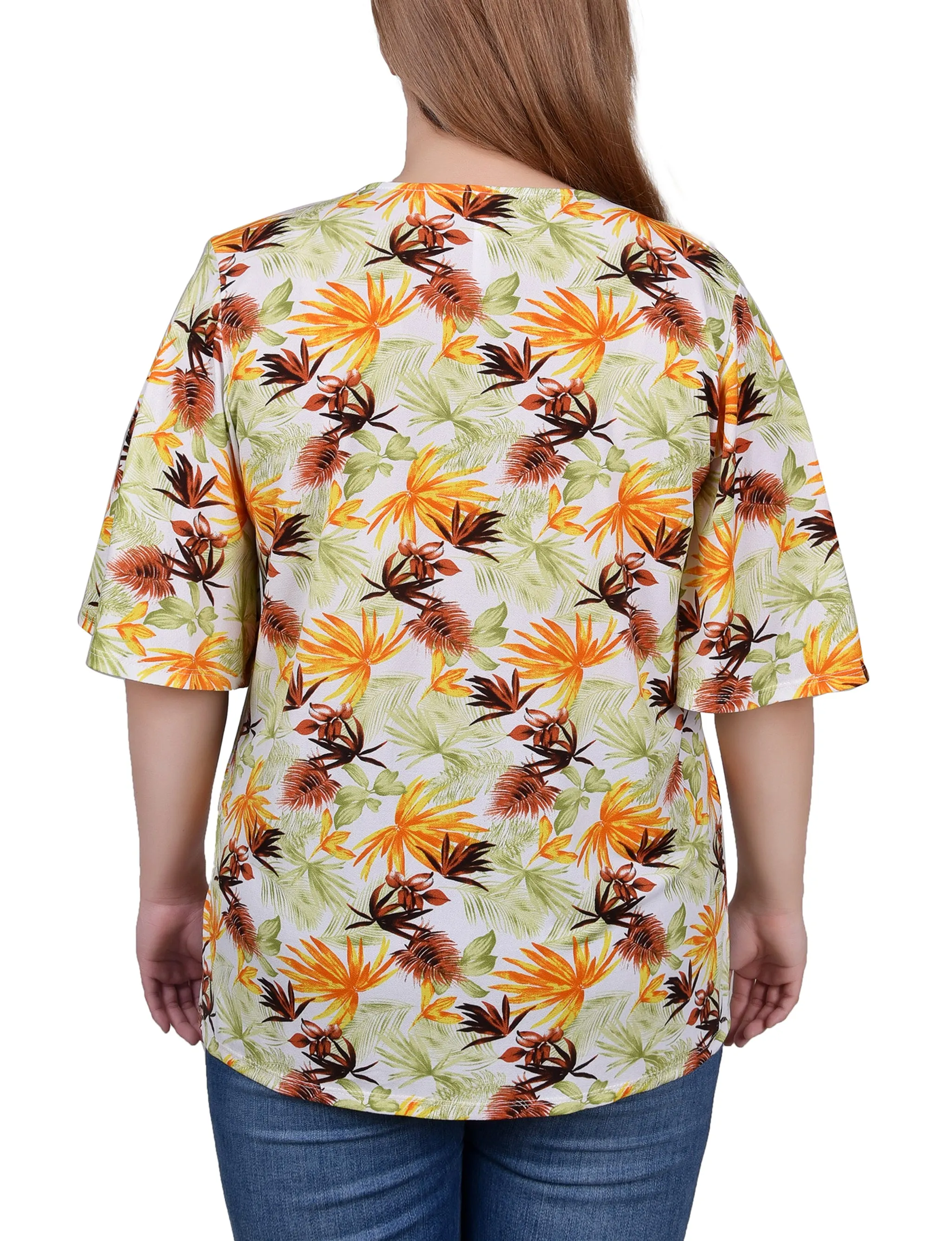 Petite Elbow Sleeve Tie-Front Top