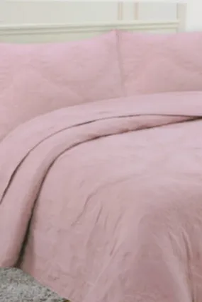 Pink Floral Embroidered Bedspread 3 Pieces (Double Size)