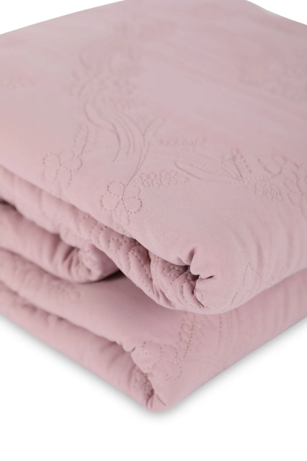 Pink Floral Embroidered Bedspread 3 Pieces (Double Size)