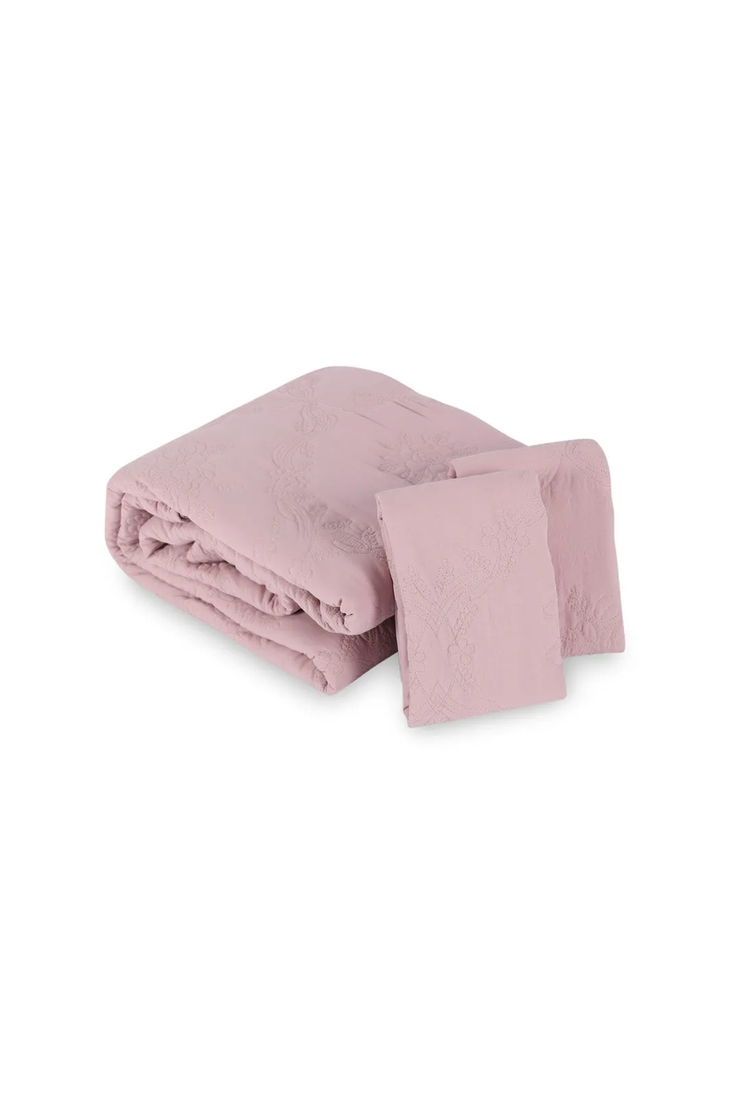 Pink Floral Embroidered Bedspread 3 Pieces (Double Size)