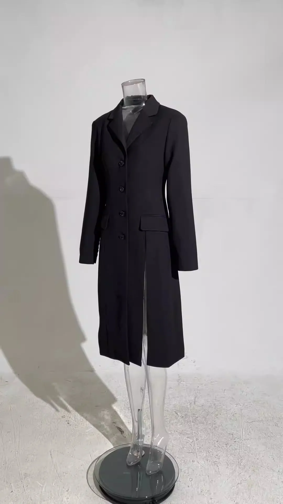 Pre Order:  Solid Single Breasted Waist Closure Slim Long Suit Jacket