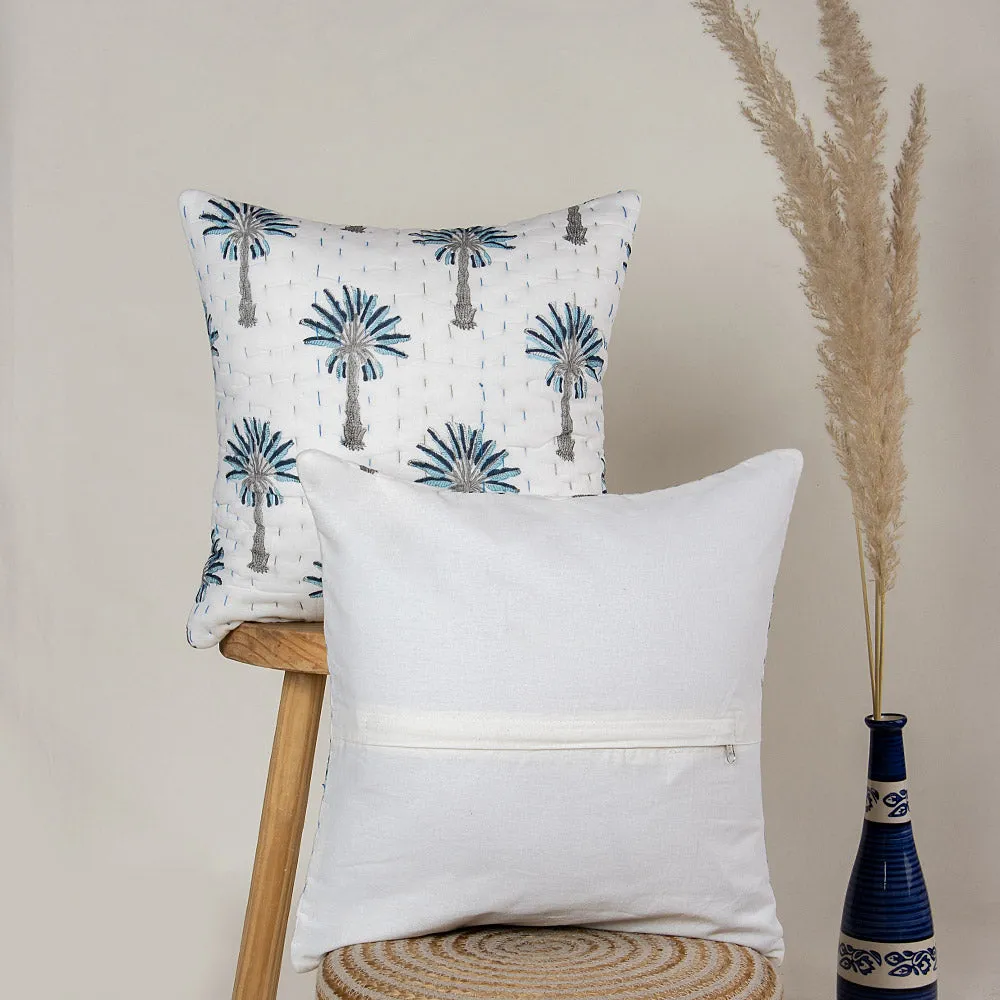 Premium Blue Palm Tree Printed Cotton Kantha Cushion Softest Cloth