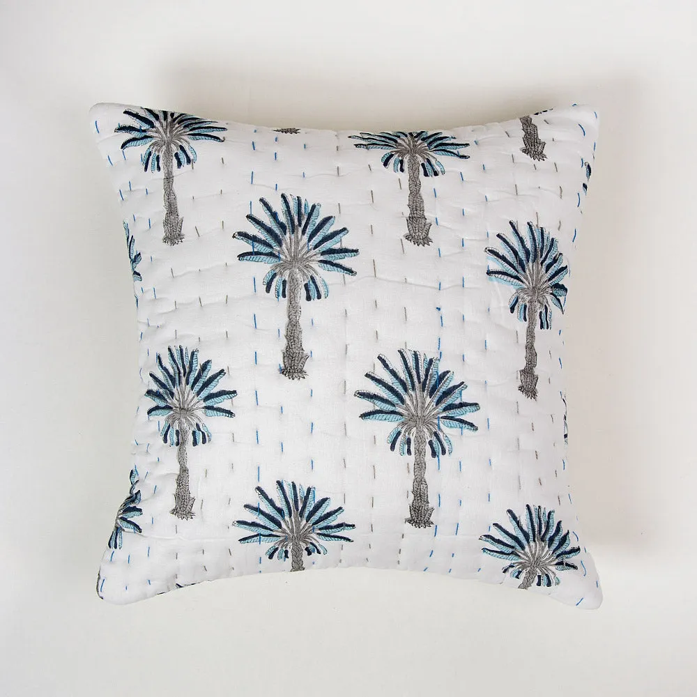 Premium Blue Palm Tree Printed Cotton Kantha Cushion Softest Cloth