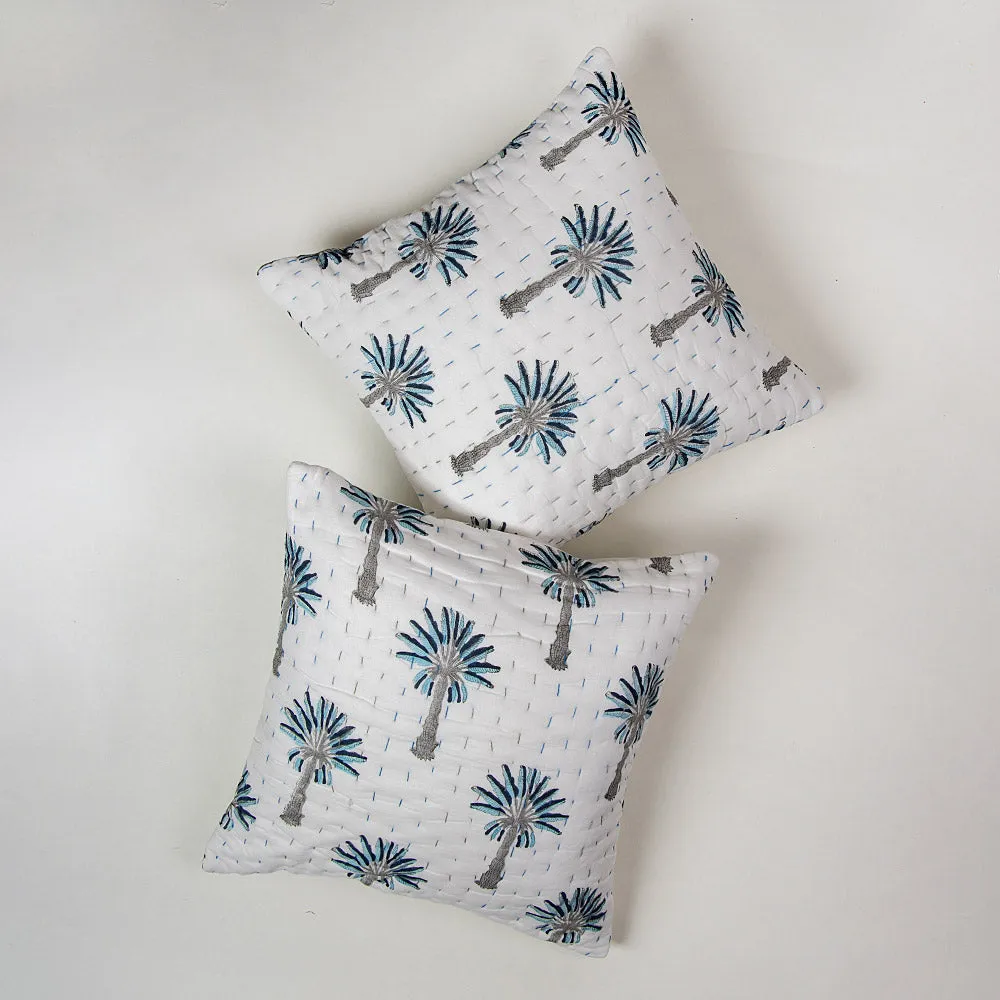 Premium Blue Palm Tree Printed Cotton Kantha Cushion Softest Cloth