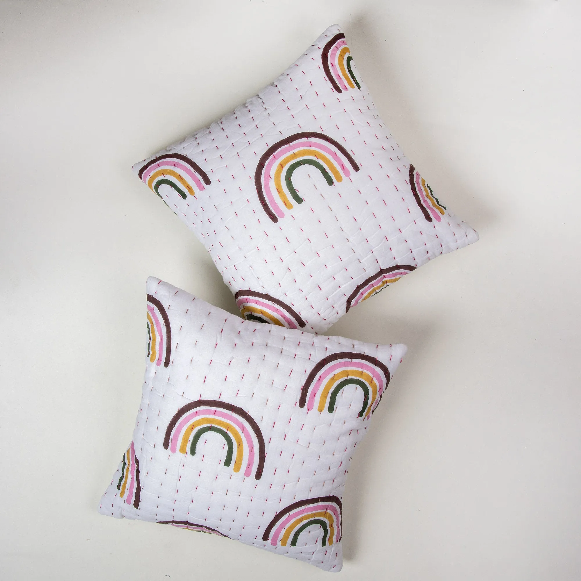 Premium Hand Block Rainbow Printed Kantha Sofa Cushions