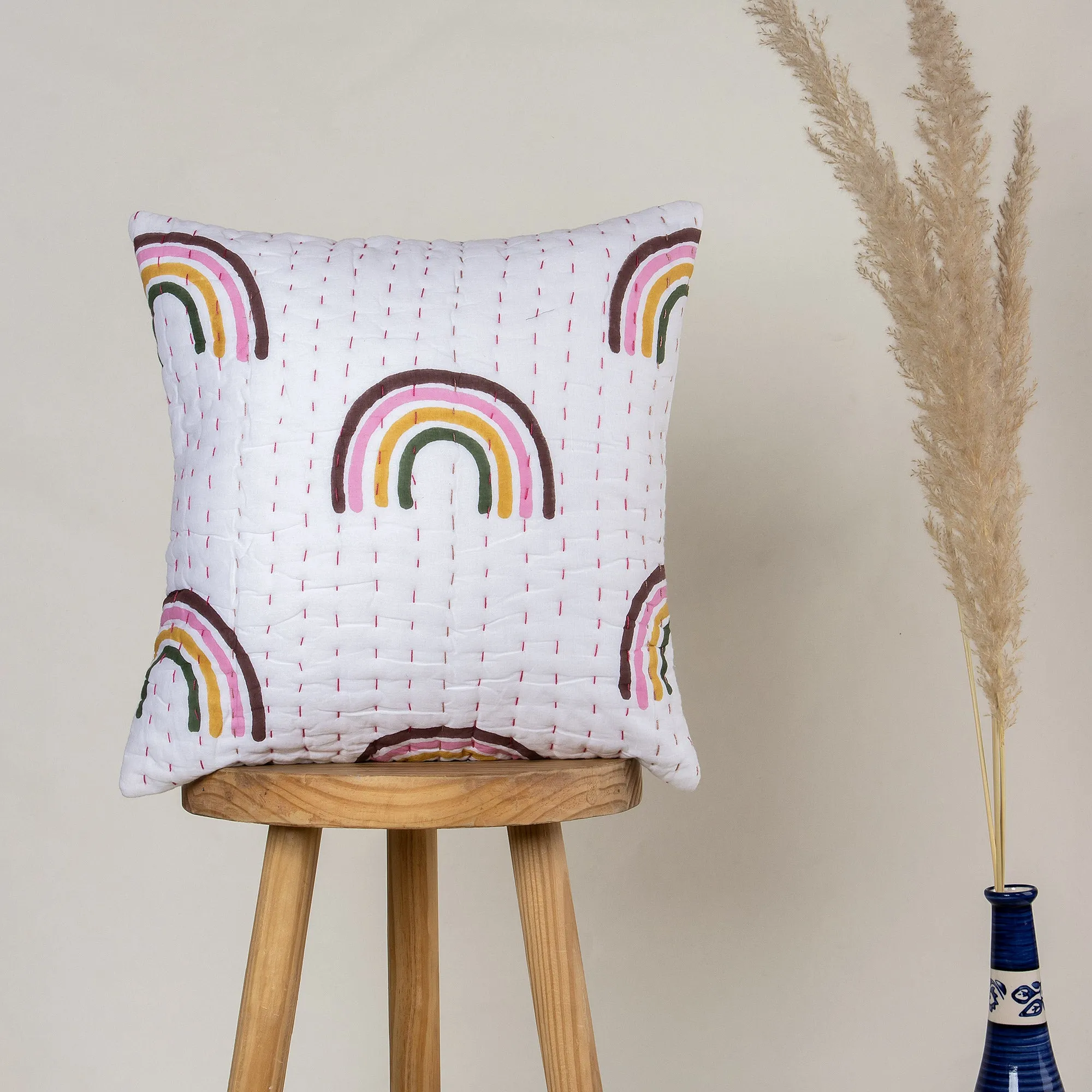 Premium Hand Block Rainbow Printed Kantha Sofa Cushions