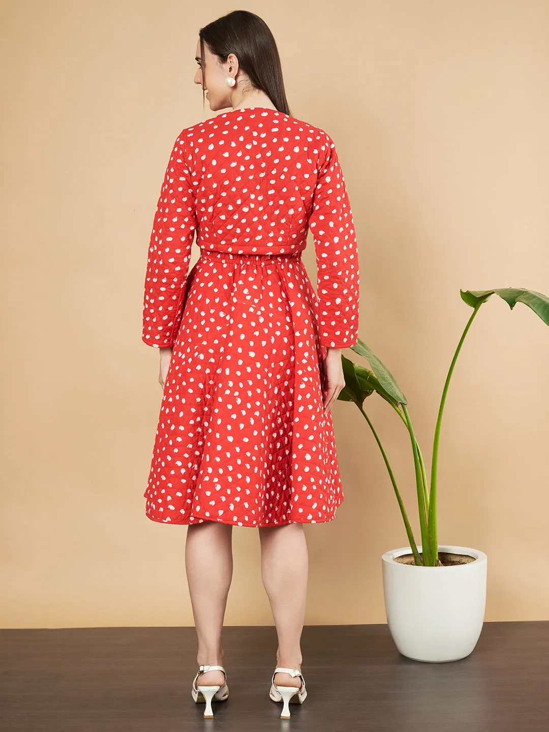 Premium Polka Dot Quilted Cotton Jacket & Dress Set for Women
