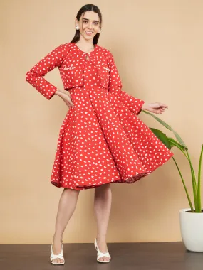 Premium Polka Dot Quilted Cotton Jacket & Dress Set for Women