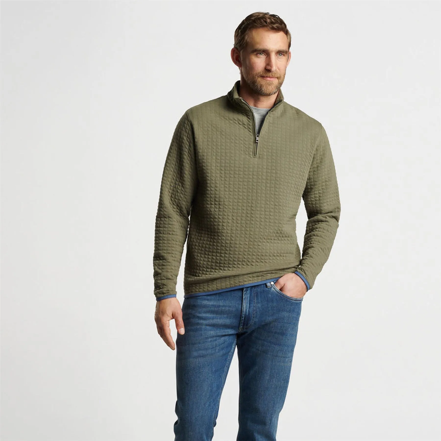Quad Quilted Quarter Zip Mid Layer Military - AW24