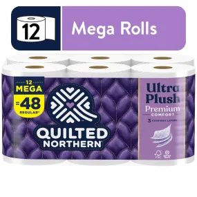 Quilted Northern Ultra Plush 12 Mega Rolls, 3X More Absorbent*, Luxurious Soft Toilet Paper