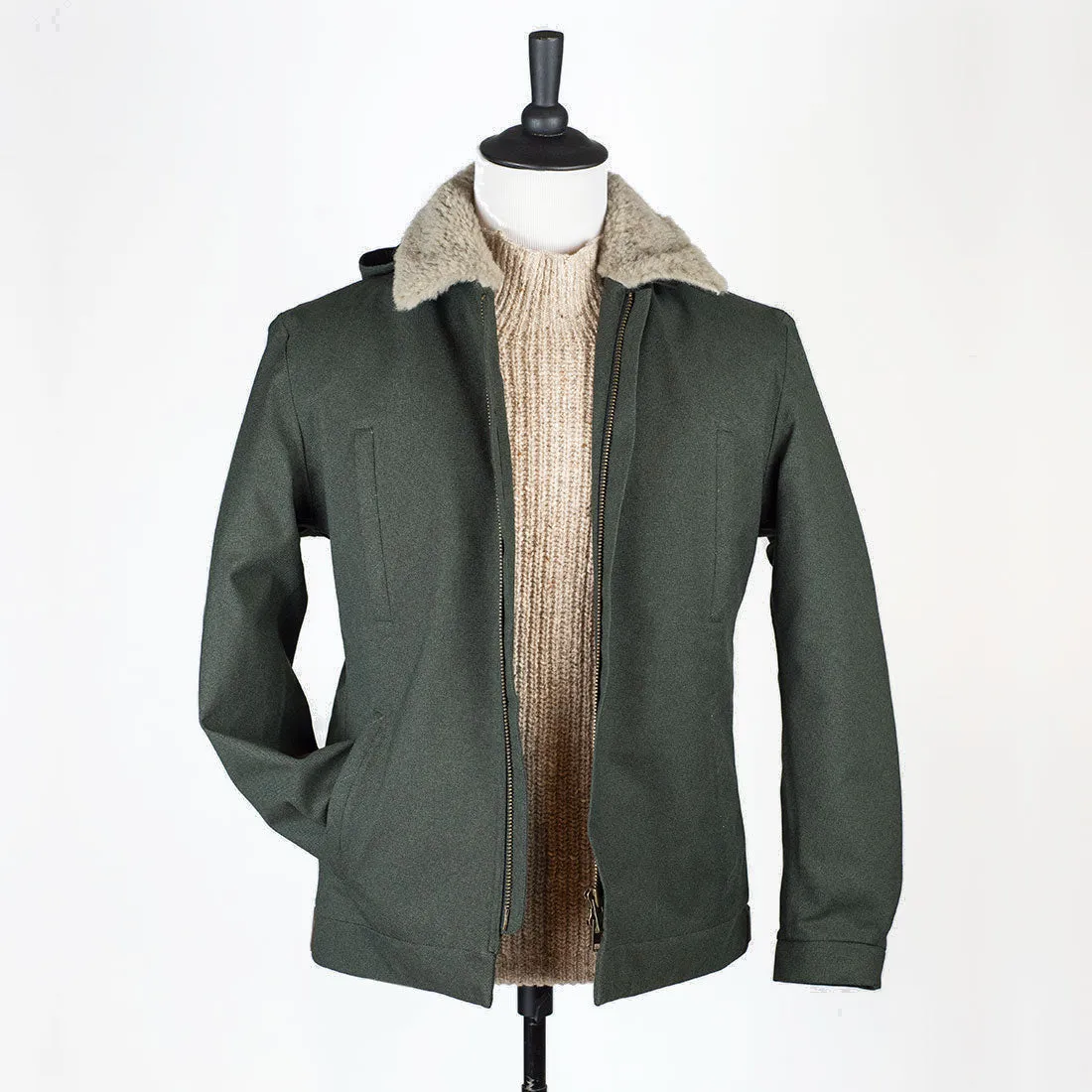 "Bumfreezer" jacket in Army Green hopsack fabric