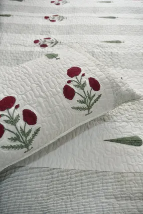 Red Poppy Quilted Bedcover | Hand-Blocked Design | Premium luxury