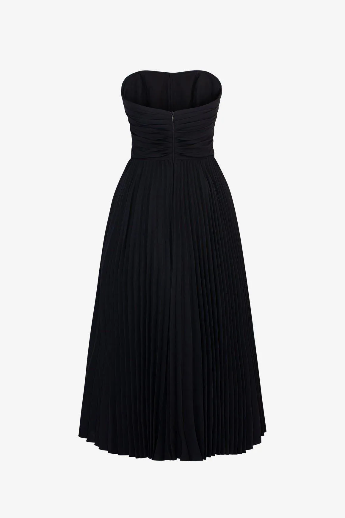 Red Strapless PLEATED MIDI DRESS-Mila