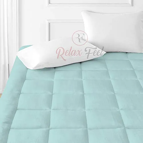 Relaxfeel Luxury 600 GSM Ultra - Soft Light Wight Hypoallergenic Cotten 3" Tick Mattress Padding / Topper. Comfortable for Better Sleep -Sky Blue Colour of Queen Size 60x72 Inch