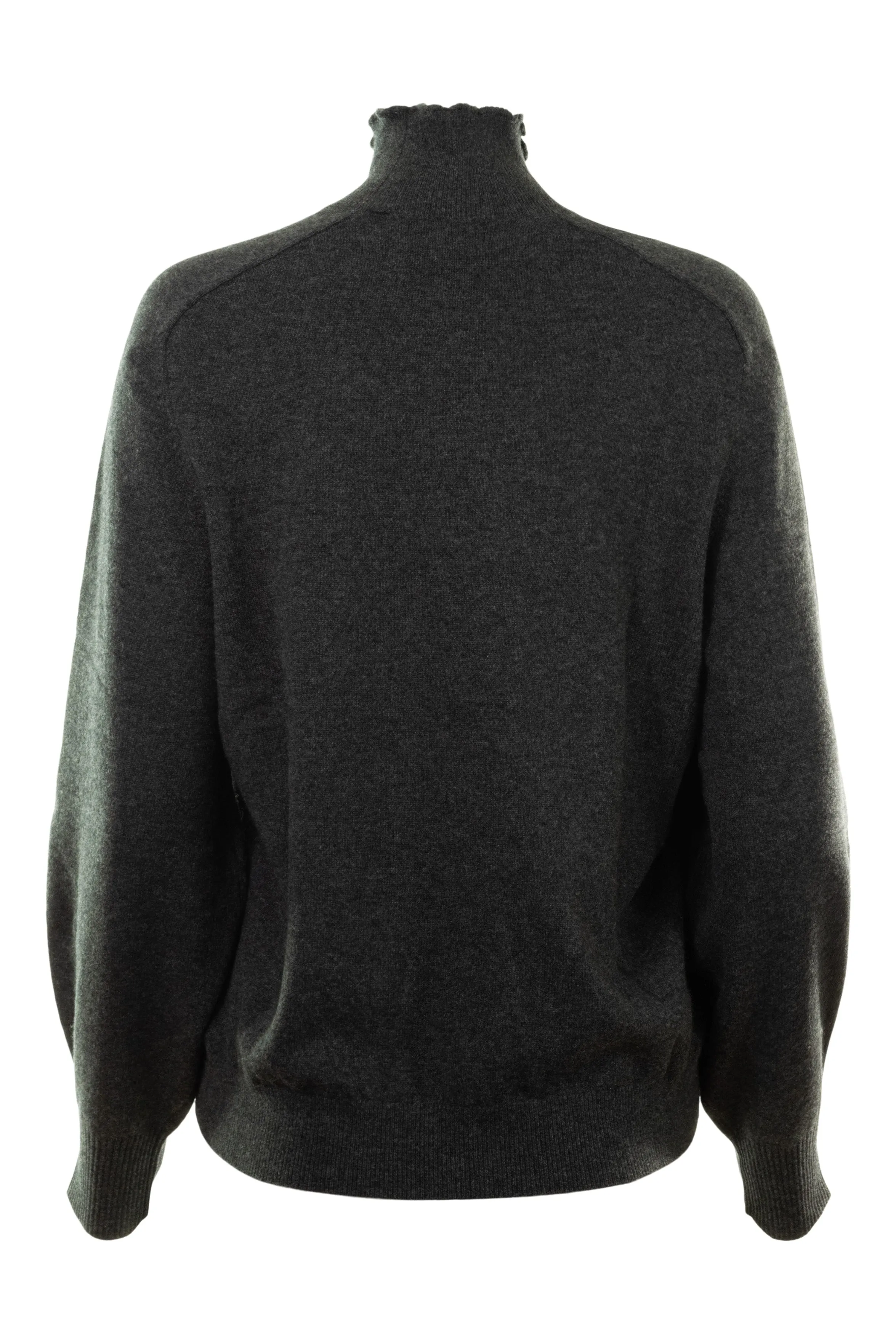 Repeat Cashmere Frilled Edge Mock Neck in Charcoal