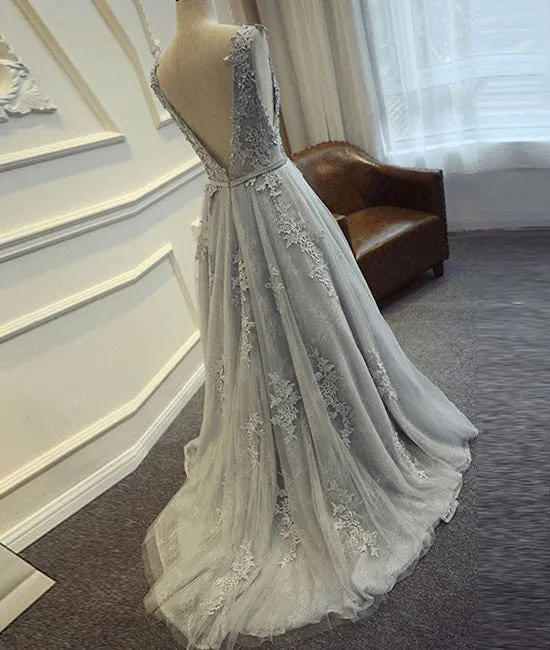 Round Neck Appliques Vintage Tulle Lace Prom Dresses, Bridesmaid Dresses